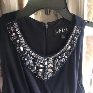NWT DJ-JAZ Special Occasion Collection navy blue dress. Sequins & Stones adorned